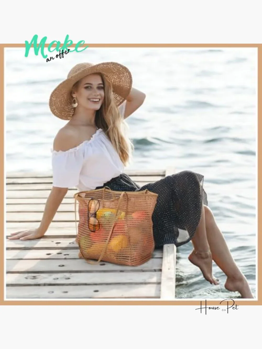 10 Pcs Mesh Beach Tote & Straw Hat Set with Earrings - Picture 7 of 7
